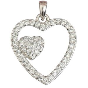 Moissanite Pave Set “Two Hearts” Heart Pendant White Gold Plated NWOT